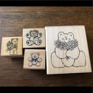 Wood mounted Teddy Bear lot of 4 rubber stamps
